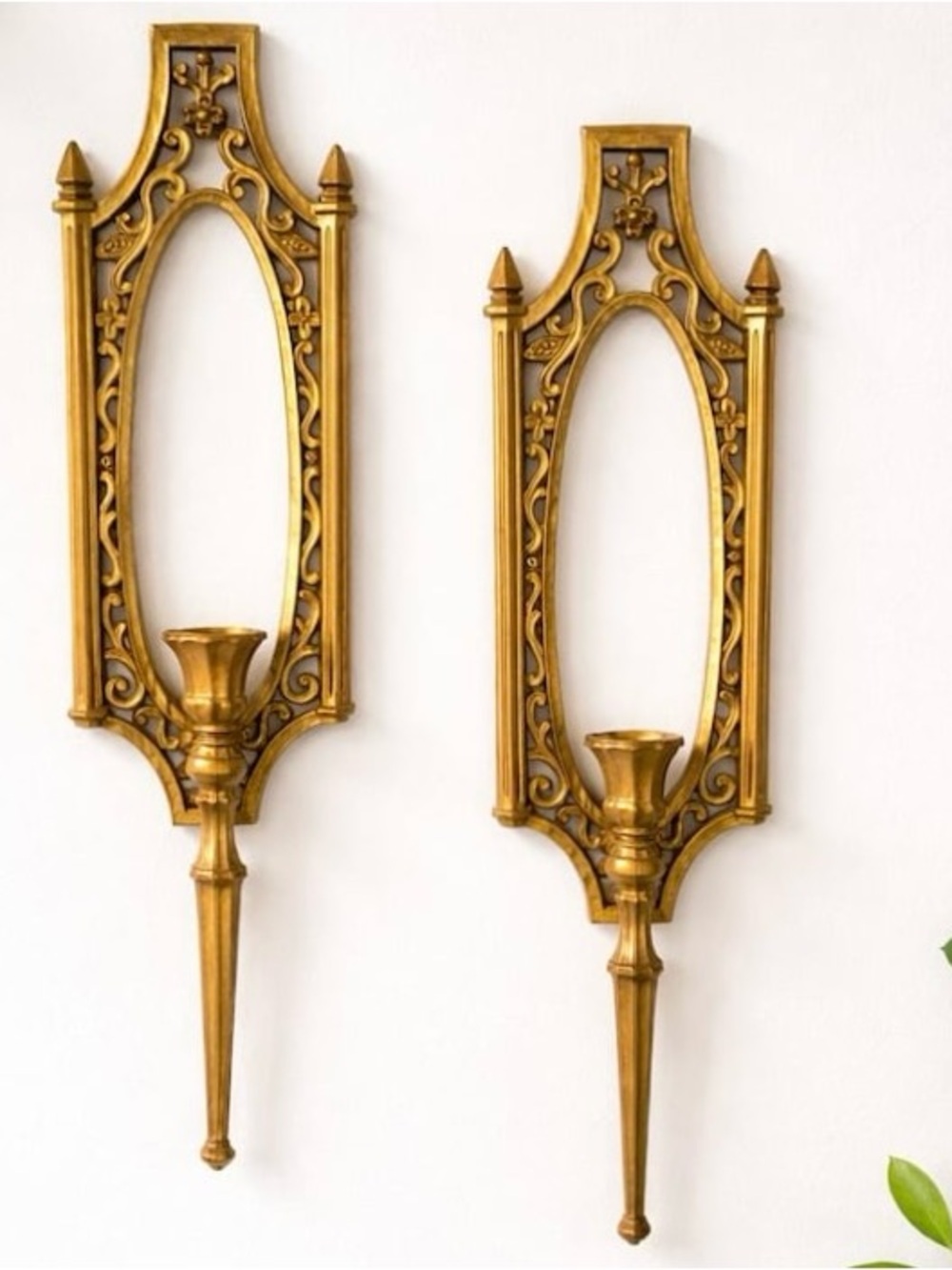 HOMCO Victorian Ornate Wall Sconces Hollywood Regency Goth Candleholder Set